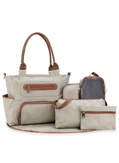 Buy Set Of 6 Diaper Bag With Hooks And Nappy Changing Mat - khaki-Grand Central Station Diaper Bag Striped in UAE