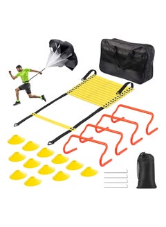 Buy Agility Ladder - Speed and Agility Training Equipment Set, Includes 6M Speed Ladder, Resistance Parachute, 4 Agility Hurdles, 12 Agility Cones for Soccer, Speed, Football, Exercise Training in Saudi Arabia