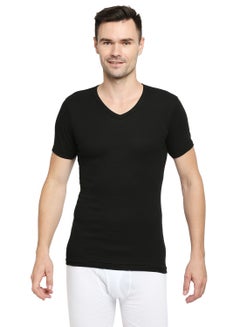 Buy Mens Cotton Undershirt V Neck Black in UAE