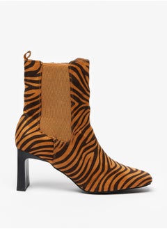 اشتري Animal Print Ankle Boots with Zip Closure and Block Heels Brown في السعودية