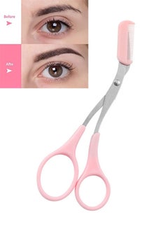 Buy Professional Eyebrow Trimmer Comb Eyelash Hair Scissors Cutter Pink in UAE