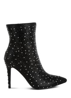 Buy Rhinestones Embellished Stiletto Boots in Black in UAE