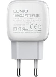 اشتري Ldnio A1306Q Single Port Fast Wall Charger 18W With 1M Lightning Cable - White في مصر