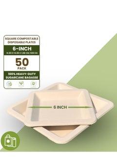 اشتري Ecoway [6 Inch - Pack Of 50] Disposable Plates Made With Bagasse Sugar Canes Microwave & Freeze Safe, Compostable & Biodegradable Dinner Plates, Everyday Tableware Strong & Large White في الامارات