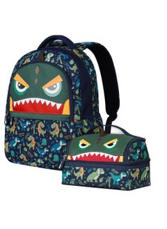 Buy Kids 16 Inch School Bag With Lunch Bag Combo Dino - Green in Saudi Arabia