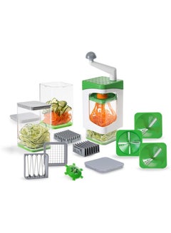 Buy Genius Nicer Dicer Julietti Spiral Cutter 13 Pieces - Zoodle Maker + Dice Cutter in Spirals and Cubes Set | Includes 7 cutting inserts and 1200ml collecting bowl Multicolour in Saudi Arabia
