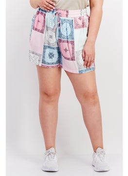 اشتري Women Plus Size Allover Print Basic Shorts, Pink/Blue في الامارات