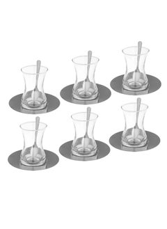 Buy 18 Piece Glass Tea Set with Stainless Steel Saucer in Saudi Arabia