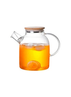 Buy Glass Teapot with Lid, Borosilicate Glass Tea Maker with Stainless Steel Filter for Tea Coffee Lemonade and Ice Teapot (Ladle Wooden Lid 1900ml) in UAE