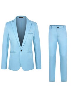 اشتري Cross-border foreign trade 2023 new mens fashion business slim suit suit casual suit two-piece wholesale sky blue في الامارات