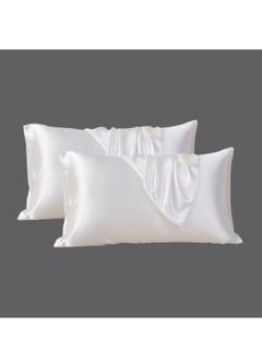 Buy Satin Pillowcases 2-Pcs Soft And Silky Pillow Cover For Hair And Skin Care With Envelope Closure (Without Pillow Insert),White in UAE