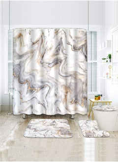 Buy Shower Curtain Set 4 Piece Marble , Abstract Gold and Grey Luxury Marble Texture Bathroom Decor Set with Shower Curtain,Non-Slip Bath Rugs Toilet Lid Cover,and Bathroom Mat Accessories in Saudi Arabia