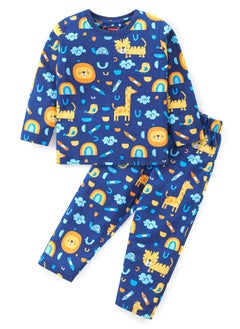 Buy Babyhug Cotton Knit Full Sleeves Night Suit/Co-ord Set with Animal Print - Blue in UAE