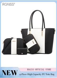 Buy 4-Piece Pu Contrasting Tote Bag Large Capacity Waterproof Shoulder Bag Practical Crossbody Bag Handbag And Wallet Set in Saudi Arabia