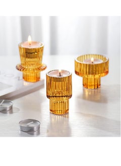 Buy Tea light Candle Holder 2-in-1 Candlestick - Pink Crystal Glass Decorative Candleholder for Taper/Tea light Candles, Home Decor Dinning Table Centerpiece for Wedding Party, Set of 3 in Saudi Arabia