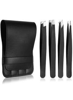 Buy Eyebrows Tweezers Set, 4 PCS Woman And Men Precision Eyebrow Tweezers Set With Travel Case, For Ingrown Fine Hair Removal, Splinter Blackhead Remover Gifts (Black) in UAE