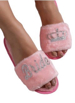 Buy women pink fur slippers 36/37 in Egypt