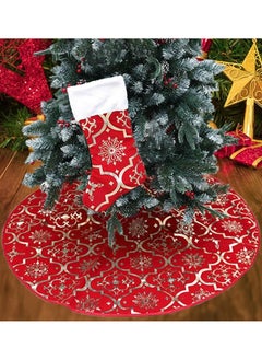 Buy 48 Inch Large Christmas Tree Skirt Xmas Soft Cover Mat Decor Snowflake Collar Farmhouse Tree Skirt for Holiday Ornaments Party Home Indoor Decorations Red in UAE