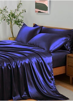 Buy 4 Piece Luxury Silk Feel Satin Bed Sheets Full Bedding Set (1 Flat Sheet,1 Fitted Sheet,2 Pillow Cases) in UAE