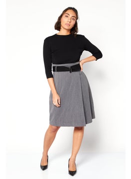 اشتري Women Knitted Belted Midi Dress, Black/Grey في الامارات