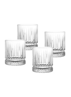 Buy Glasses Set of 4, Transparent, 355 ML Multi Line Design Glass for Drinking Bourbon, Cocktails, Cognac - Old Fashioned Cocktail Tumblers in UAE