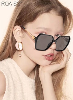 اشتري Women's Butterfly Polarized Sunglasses UV400 Protection Sun Glasses with Black PC Frame and Hollow temples Retro Oversized Anti-glare Sunglasses for Women with Glasses Case 64mm في السعودية