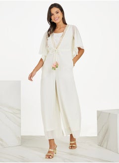 Buy Batwing Sleeve Wide Leg Jumpsuit with Tassel Detail in Saudi Arabia