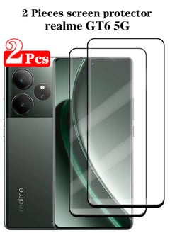 Buy 2 Pieces Full Cover Glass Screen Protector For realme GT6 5G Black/Clear and Screen Protector Accessories in Saudi Arabia