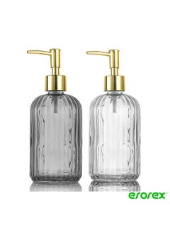 Buy 2PC Glass Soap Dispenser Bathroom 14oz Glass Jar Soap Dispenser with Stainless Steel Pump Liquid Soap Dispenser for Countertop, Kitchen, Bathroom (Clear) in Saudi Arabia