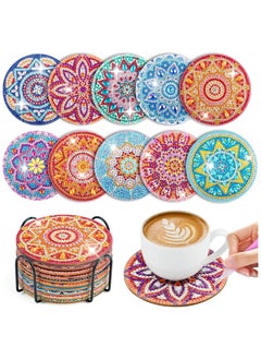 Buy Diamond Art Coasters Set  10 Pcs Round Wooden Cup Holders with DIY Kit, Perfect for Home Bar Table Decor, Crafts & Gifts in UAE