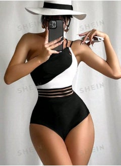 Buy SHEIN Swim Summer Beach Asymmetric Color Block One Piece in Egypt