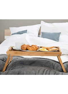 Buy Bamboo Bed Tray With Foldable Legs Beige 60x20x30cm in UAE