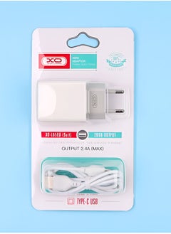 اشتري High Performance Wall Charger XO Adapter XO-L65EU - Type-C 2.4A Dual USB - Fast Charging - White في مصر