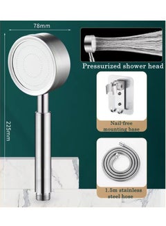 Buy 1-Set Of 3 Piece Bathroom Pressurized Shower Head Set Stainless Steel Silver 6.5x22.5 Centimeter in UAE