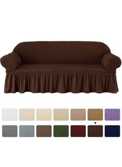 Buy Three Seater Super Stretchable Anti-Wrinkle Slip Flexible Resistant Jacquard Sofa Cover Brown 140-280cm in UAE