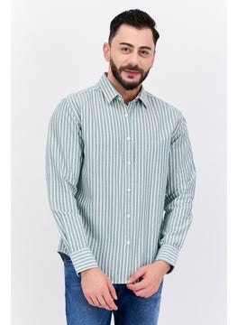 اشتري Men Regular Fit Stripe Long Sleeves Casual Shirt, Green/White في الامارات