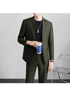 Buy High-end Suit for Boys Light Mature Korean Style Casual Slim-fit Coat Spring and Autumn Fashionable Single Top for Working Youth Grayish Green [Single West]] in Saudi Arabia