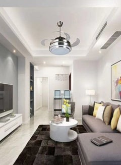 Buy LED ceiling light fan adjustable 3 color change with remote control silver in UAE
