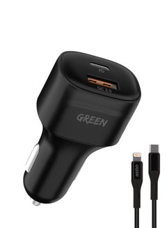 Buy Car Charger Dual Port 20W with Type-C to Lightning Cable - Black in UAE