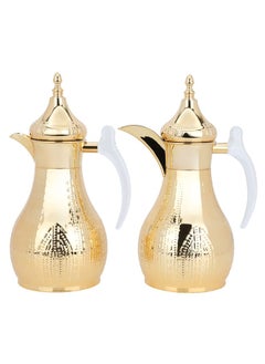 Buy Haila Golden Thermos Set, Embossed with a Transparent handle, two pieces in UAE