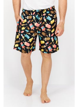 Buy Men Allover Print Drawstring Board Short, Black Combo in UAE