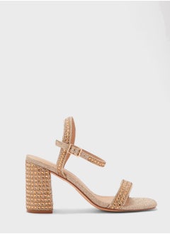 Buy Jewelled Gold Ankle Strap Sandal in Saudi Arabia