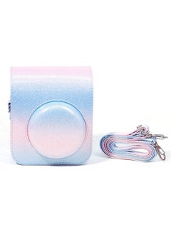 Buy Protective Camera Case for Fujifilm Instax Mini 12 Instant Camera PU Leather Glitter Gradient Style Camera Bag with Shoulder Strap- Pink&Blue in UAE