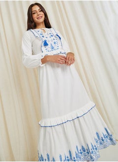 Buy Tie-Up Neck Embroidered A-Line Maxi Dress in Saudi Arabia