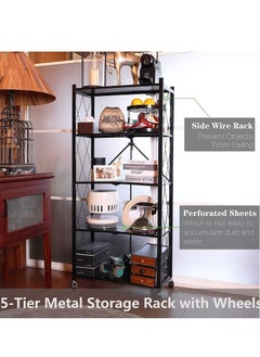 Buy 5 Tier Foldable Storage Shelves for Kitchen Rack No Assembly Shelving on Wheels Rolling Cart Garage Bathroom BOOK Organizer Unit J030 Black in Saudi Arabia