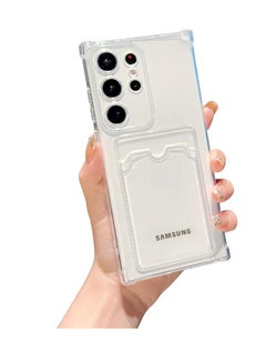 اشتري حافظة، حافظة هاتف بمحفظة ترقية فتحة بطاقة رفيعة شفافة، حافظة واقية ناعمة مضادة للصدمات مع حامل بطاقة لهاتف Galaxy S23 Ultra 6.8 بوصة (شفاف) في مصر