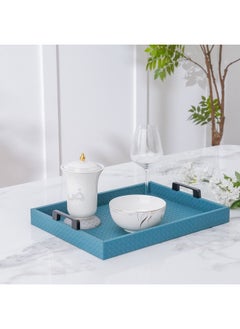 Buy Serengeti Tray Decorative Serving Tray for Coffee Tea and Food Perfect for Bar Living Room Dining Table Blue 40.5X30.5X7Cm in UAE