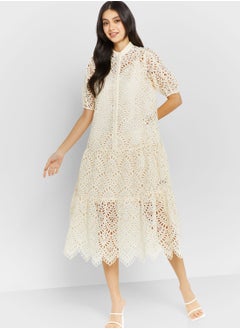 Buy Broidered Puff Sleeve Dress in UAE