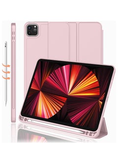 اشتري New iPad Pro 11-10.9 Inch Case 2022(4th Gen)/ 2021(3rd Gen) with Pencil Holder [Support iPad 2nd Pencil Charging/Pair],Trifold Stand Smart Case with Soft TPU Back,Auto Wake/Sleep(Pink) في مصر