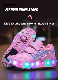 Buy Kids LED Light Roller Skates Shoes Adjustable Rechargeable Velcro Sneakers Outdoors Luminous Shoes with Detachable Roll Wheels in UAE